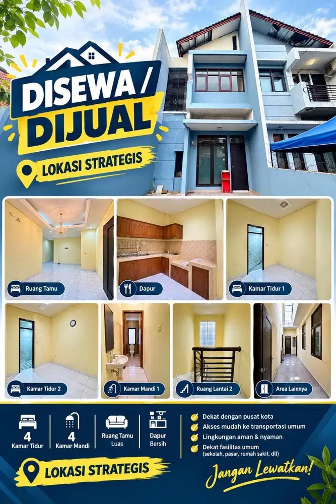 Rumah SHM disewa/dijual 2 lantai strategis JAKSEL