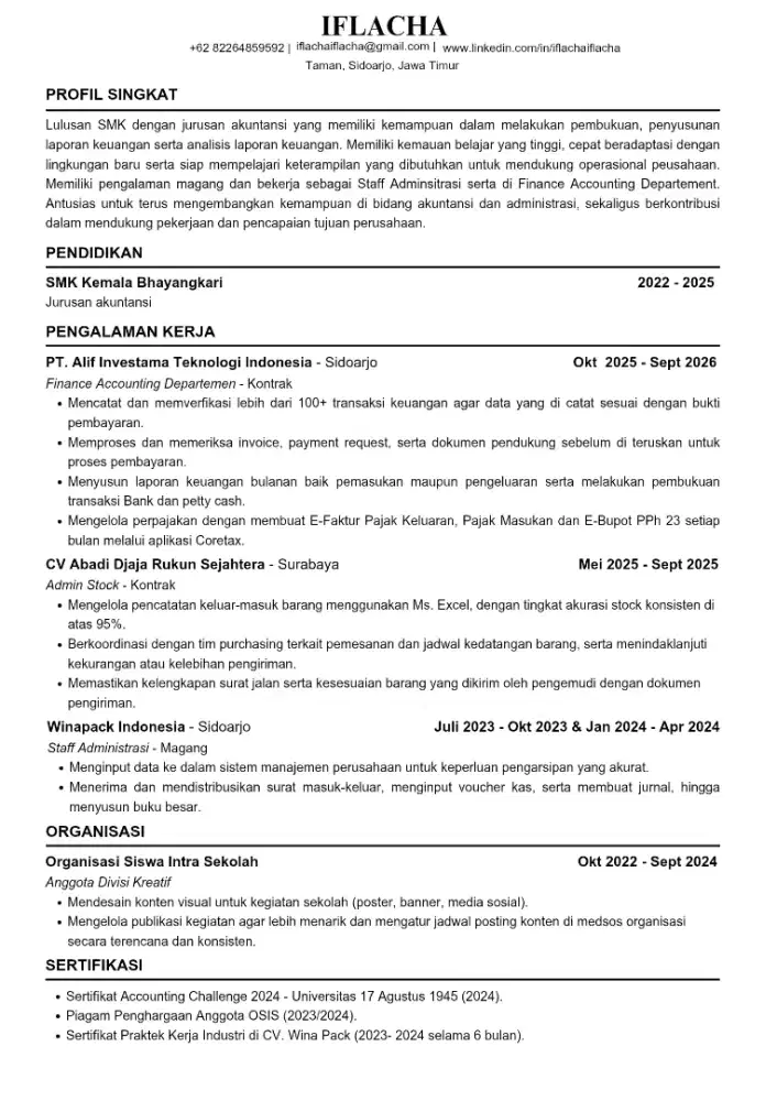 Open to Work - Staff Admin, Finance & Accounting l Lulusan Akuntansi