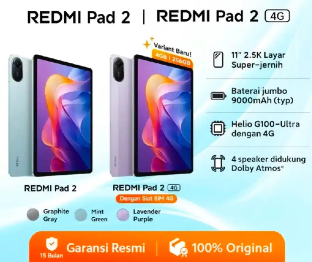 Tablet Redmi Pad 2 4G LTE + Free Tumbler Cantik