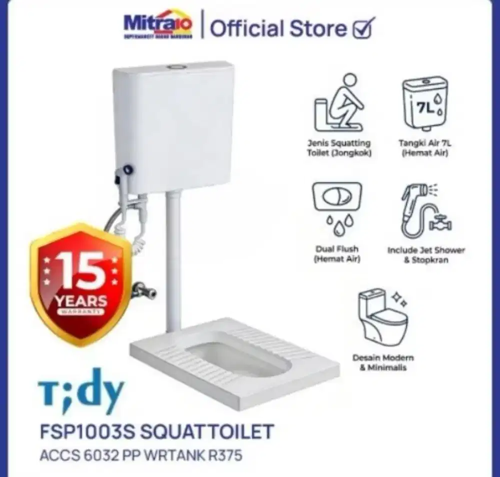 Kloset Toilet WC Jongkok Siram Set Tidy Closet + Tangki Air Aksesoris
