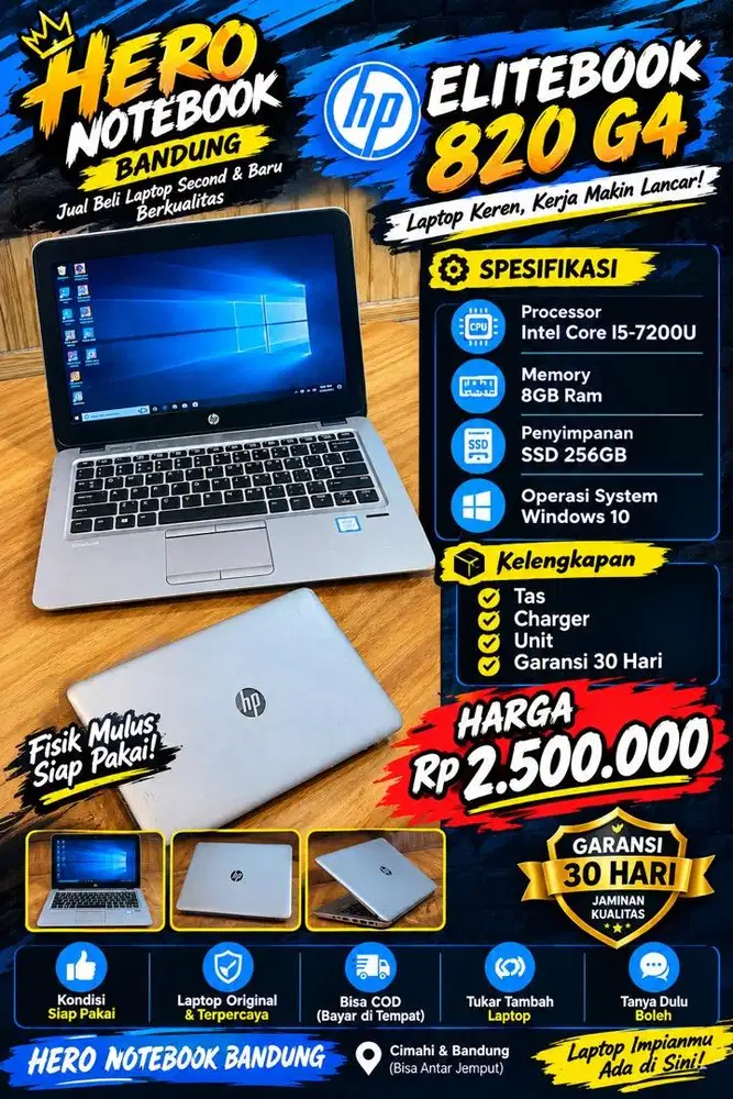 Ready Laptop Hp Elitebook 820 G4 Original Normal