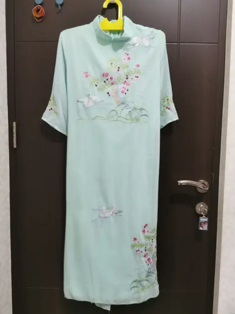 Jual dress import china sulaman burung warna tosca