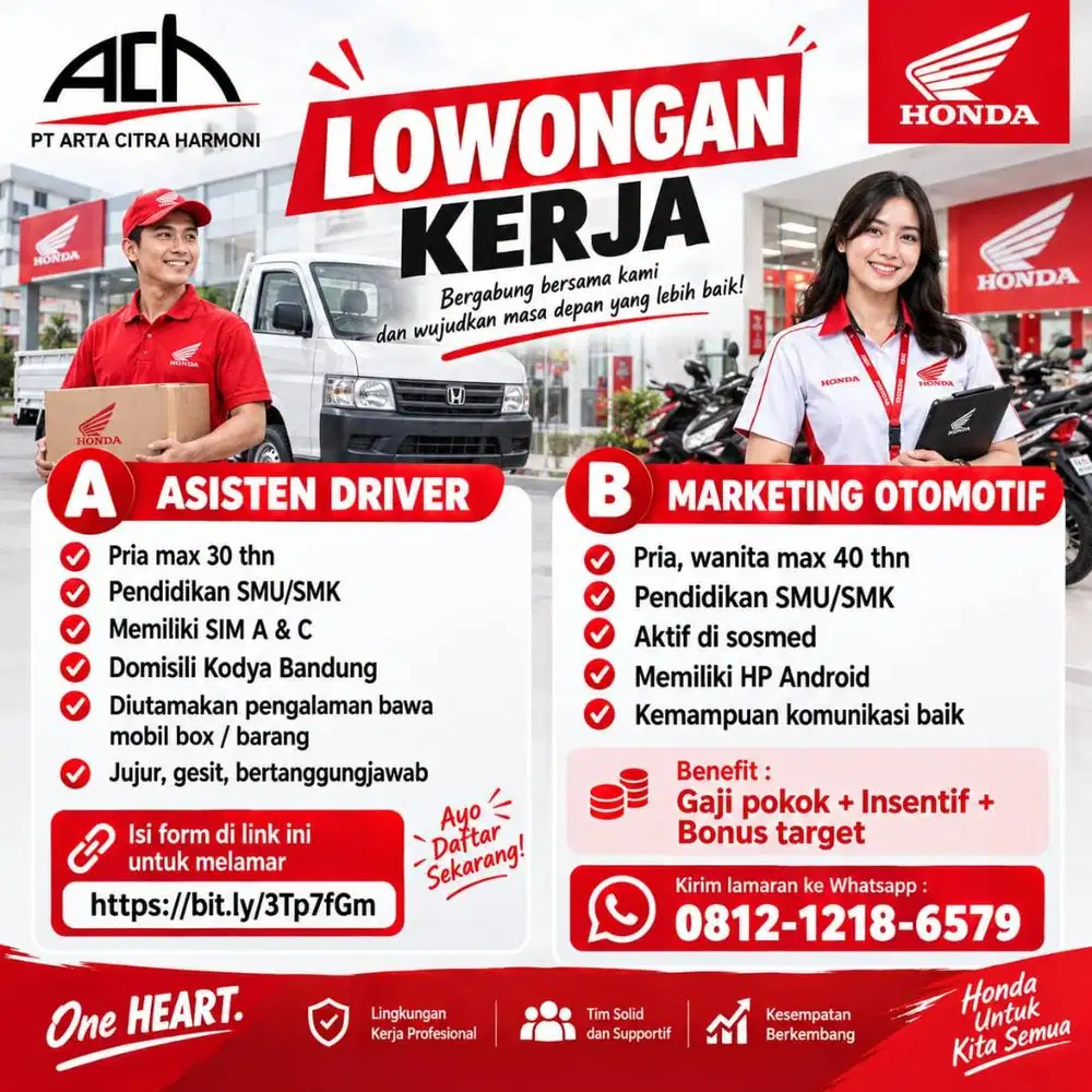 Loker Bandung Asisten Driver dan Marketing Otomotif