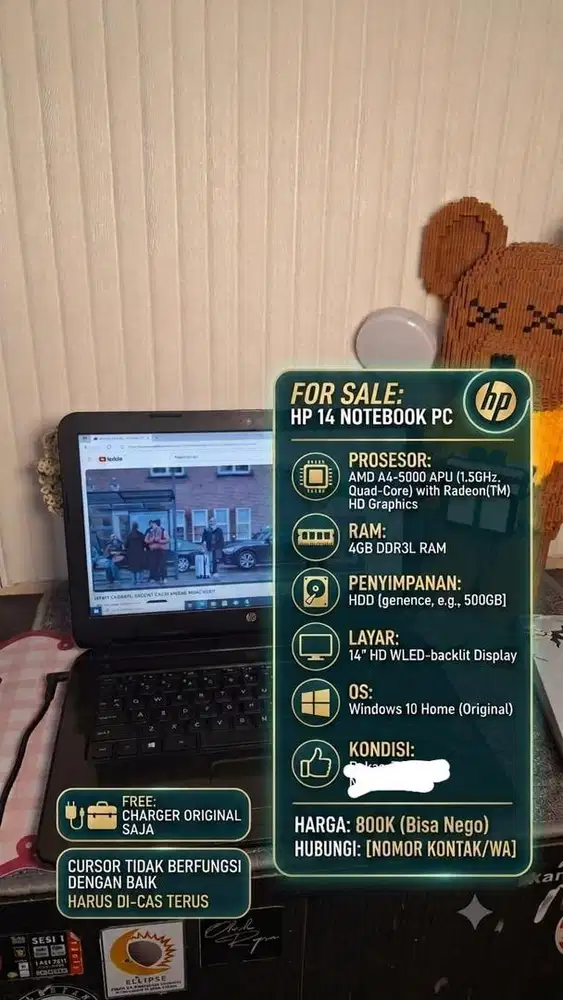 JUAL LAPTOP HP 14 NOTEBOOK PC (NEGO)