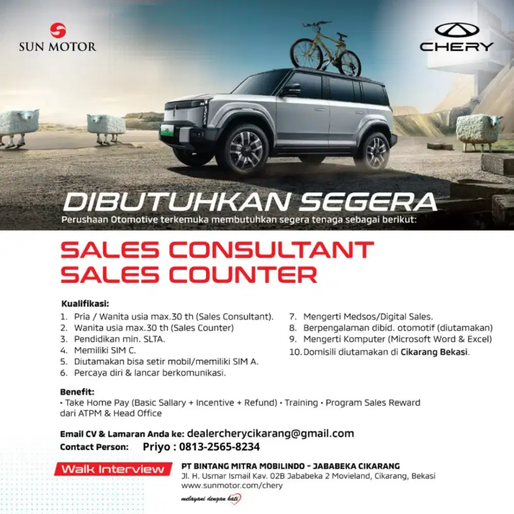 Dibutuhkan Sebagai Sales Consultants n Sales Counter