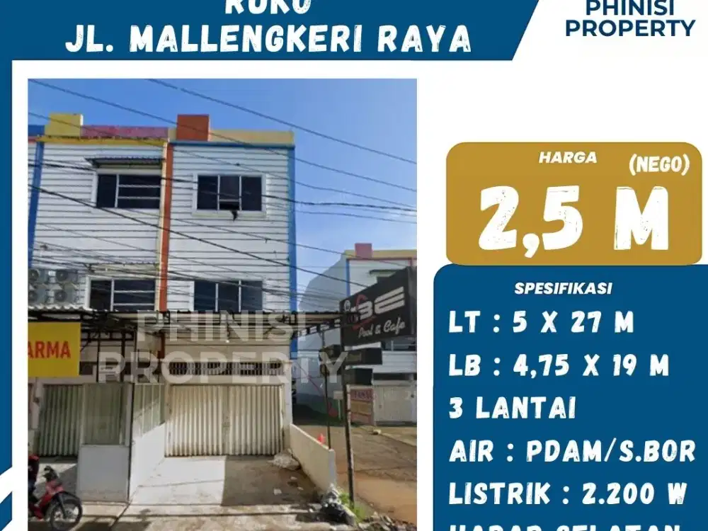 DIJUAL Ruko di Jalan Mallengkeri Raya