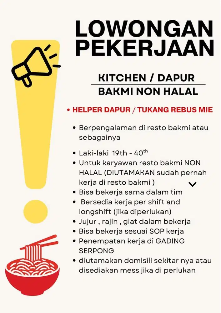 HELPER DAPUR BAKMI NON HALAL / TUKANG REBUS BAKMI