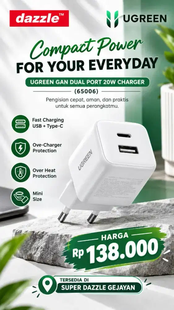 UGREEN GAN DUAL PORT CHARGER 20W (65006)