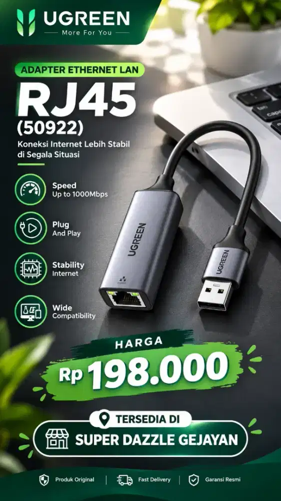 UGREEN ETHERNET ADAPTER USB A TO LAN RJ45 (50922)