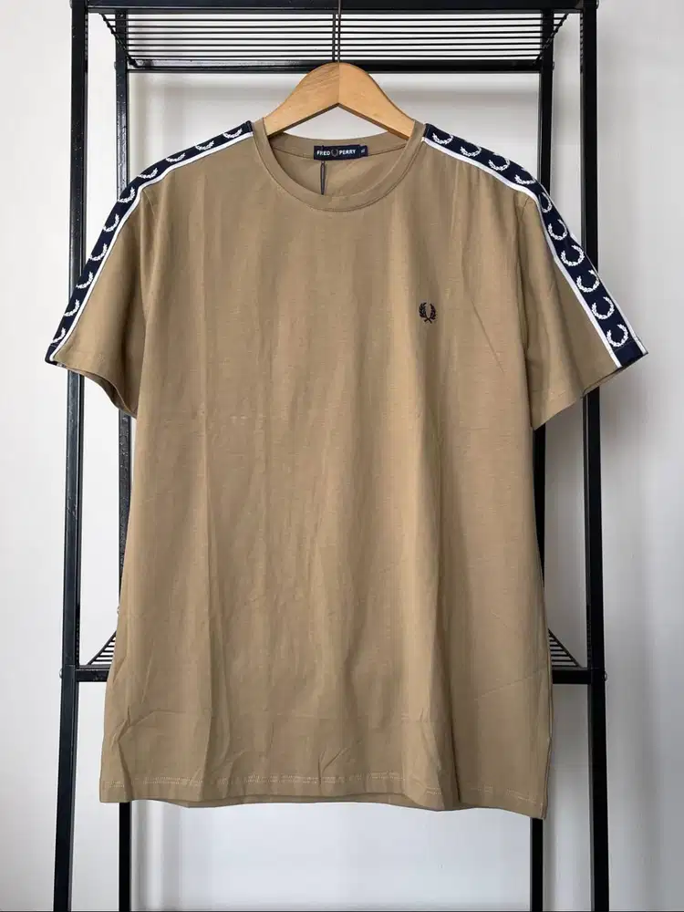 FRED PERRY CONTRAST TAPE RINGER T SHIRT - OATMEAL (XL)