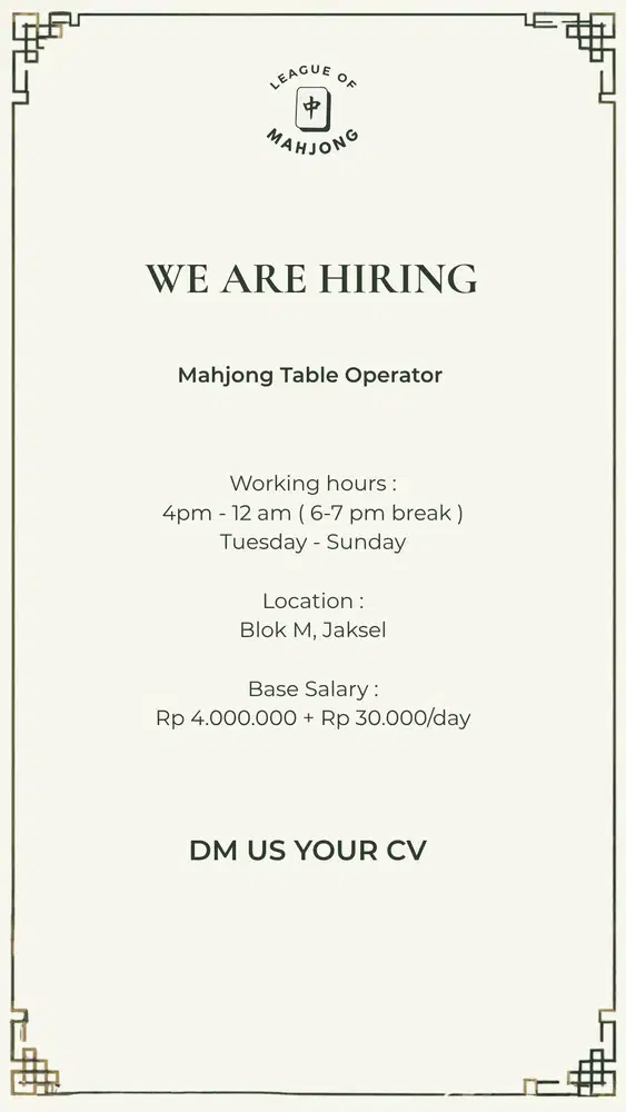 Lowongan Operator Meja Mahjong