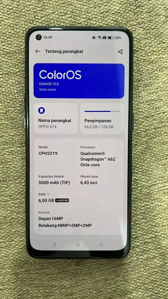 oppo A74 bekas aman mulus