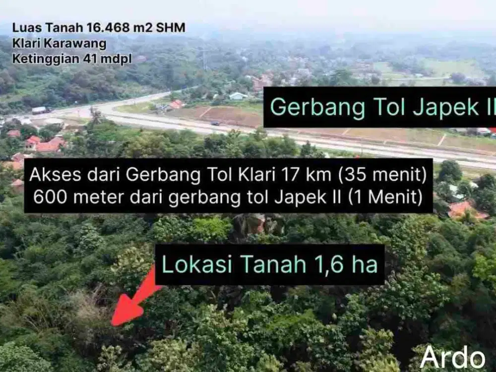 DIJUAL TANAH 1,6 HA SHM – KLARI KARAWANG