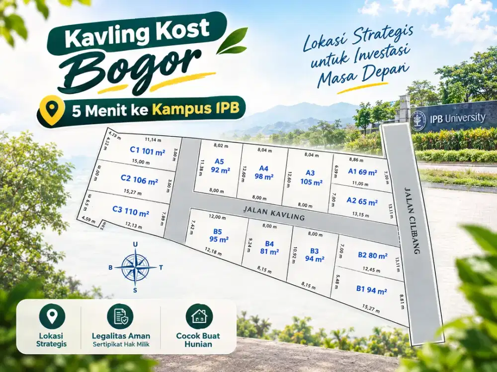 Kavling Kost Bogor, Hanya 5 Menit ke Univ. IPB Dramaga, SHM