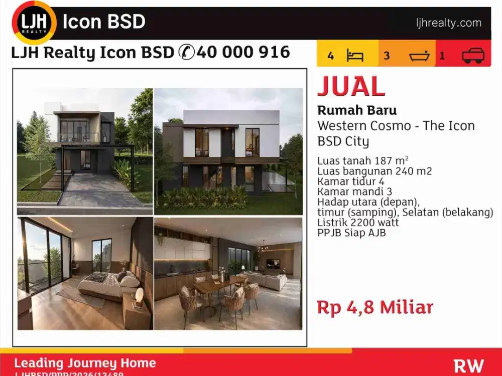Di Jual Rumah Baru Western Cosmo The Icon BSD City