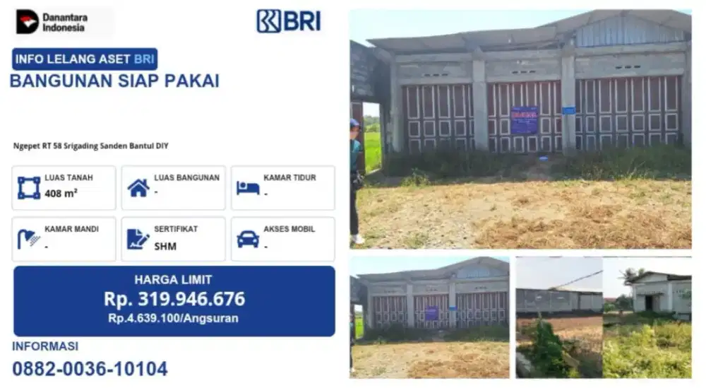DIJUAL SEGERA BANGUNAN SIAP PAKAI