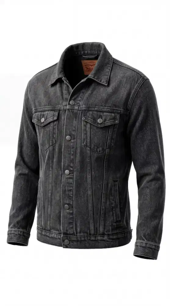 Jaket jeans Trucker unisex warna dark grey preloved
