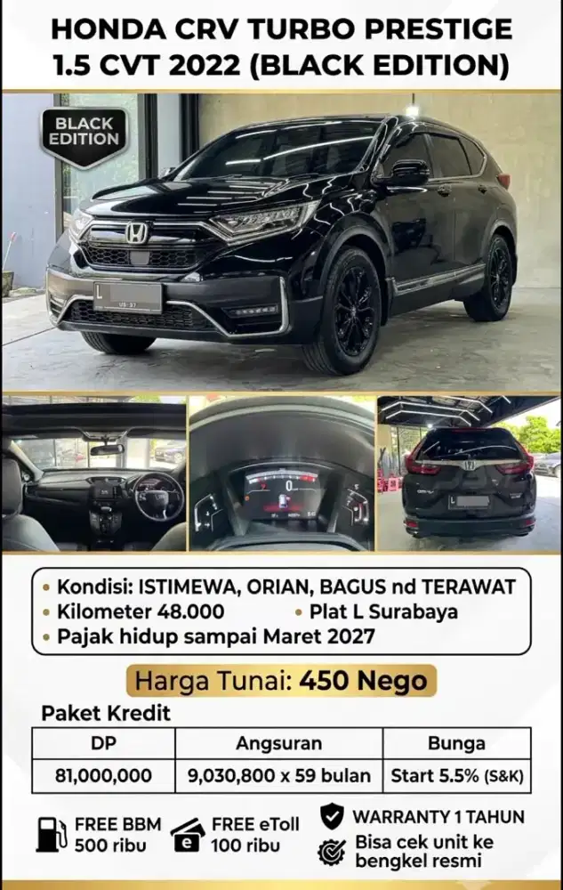 Honda CRV TURBO PRESTIGE 1.5 CVT 2022 Black Edition