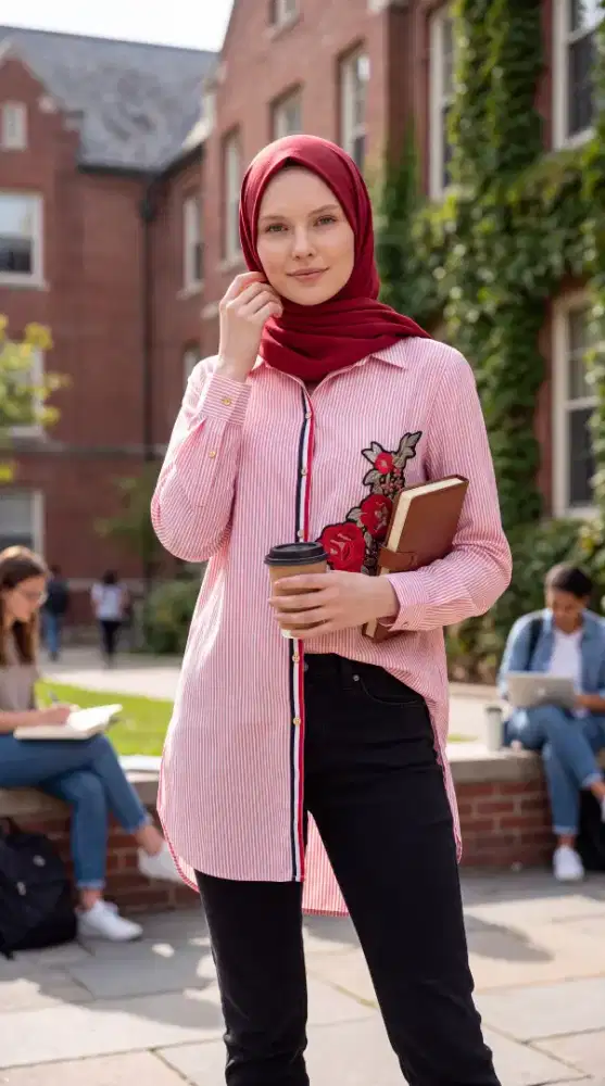 Kemeja salur wanita Preloved warna pink