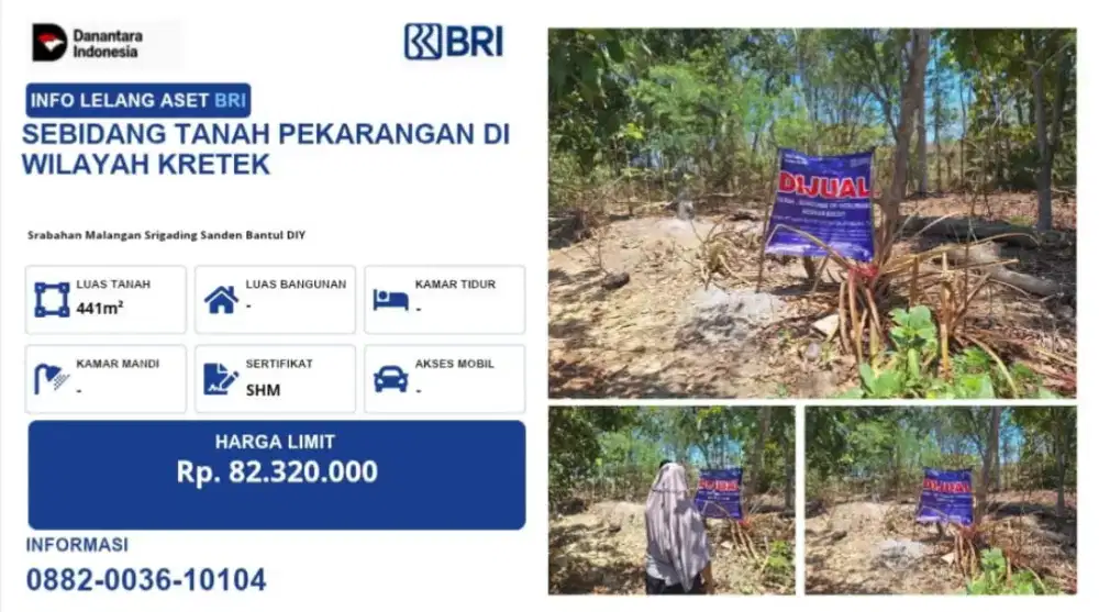 DIJUAL SEBIDANG TANAH PEKARANGAN DI WILAYAH KRETEK