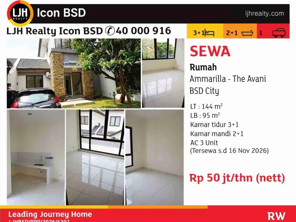 Disewakan Rumah Hunian Ammarilla The Avani BSD City