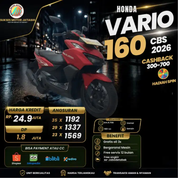 HONDA VARIO 160 CBS 2026 KM RENDAH 84 RIBUAN  CAKEP SIAP AJAK JALAN