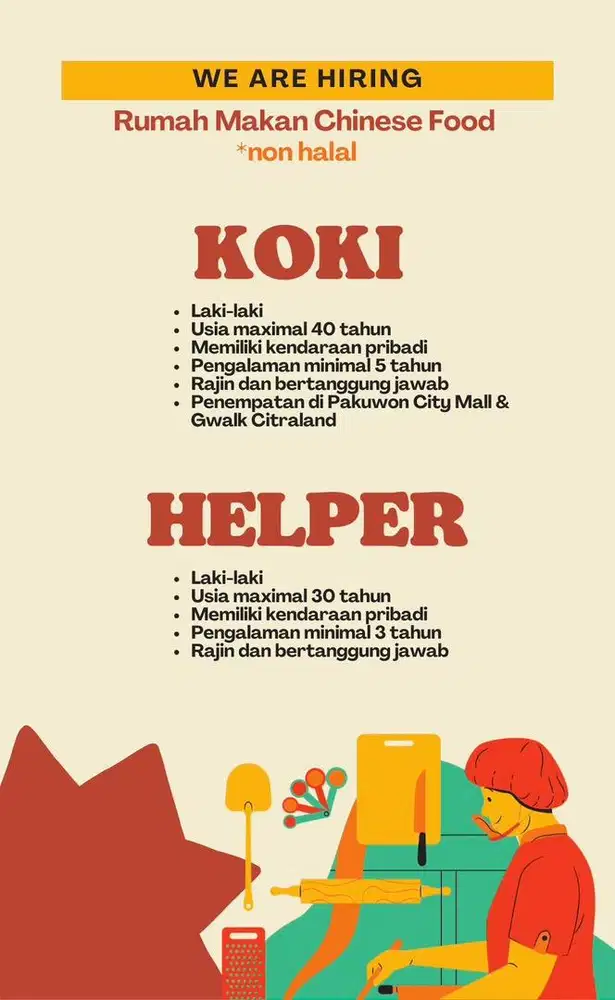 WE ARE HIRING KOKI & HELPER