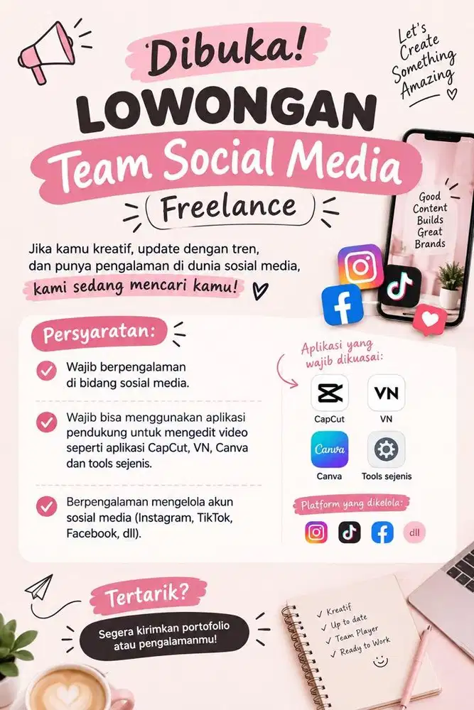 DI BUTUHKAN SEGERA FREELANCE SOSIAL MEDIA