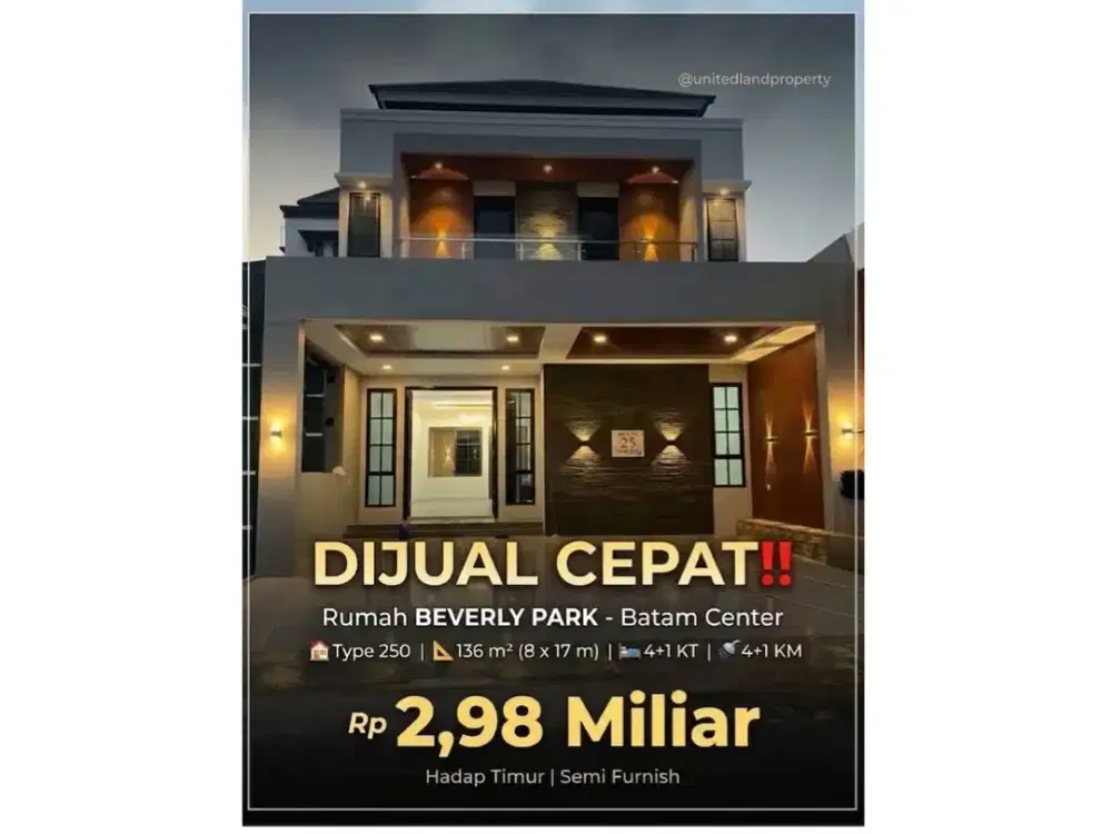 Jual Rumah Beverly Park Green Tenggara Semi Furnish 5 KT Siap Huni Batam Center