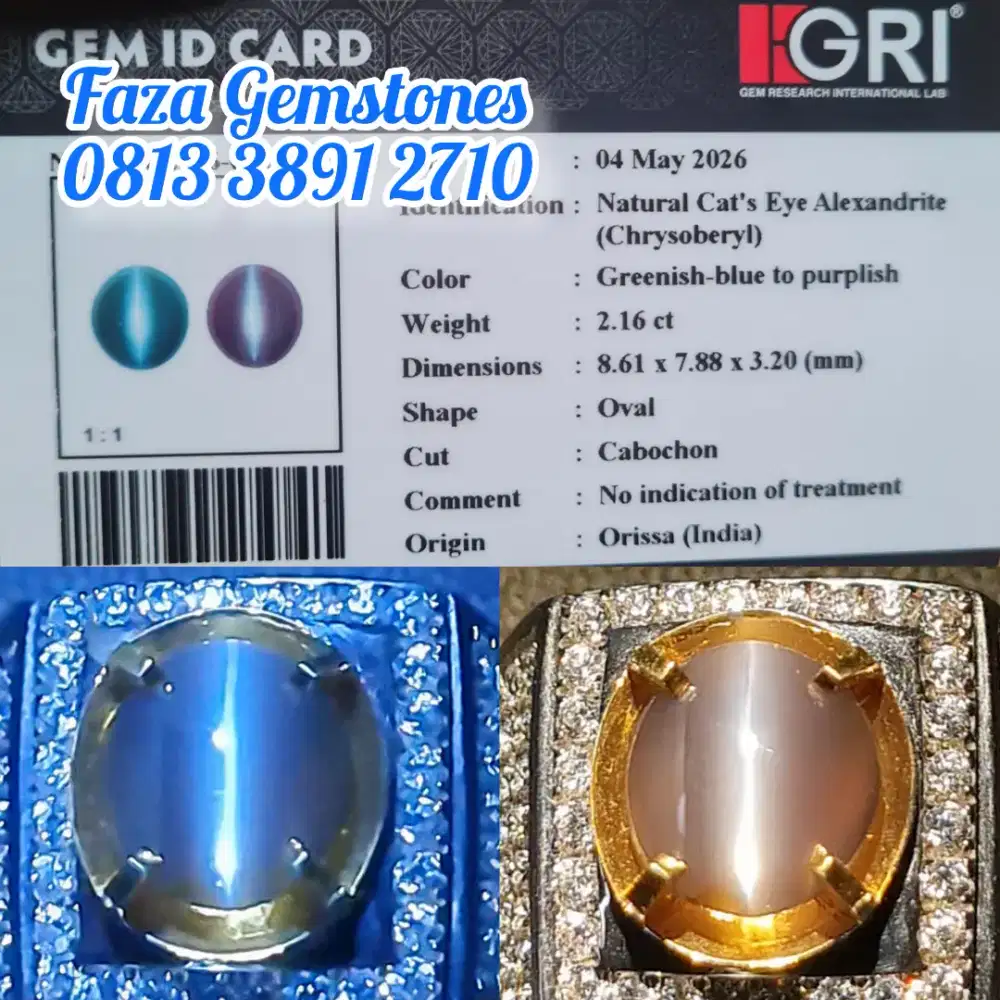 HQ Natural Cats Eye Alexandrite Chrysoberyl, Neon Line, Clean 98%