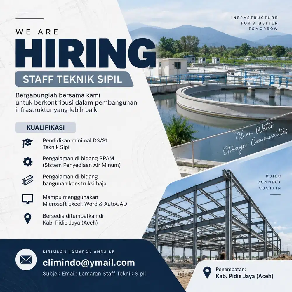 LOWONGAN KERJA – STAFF TEKNIK SIPIL | PIDIE JAYA, ACEH