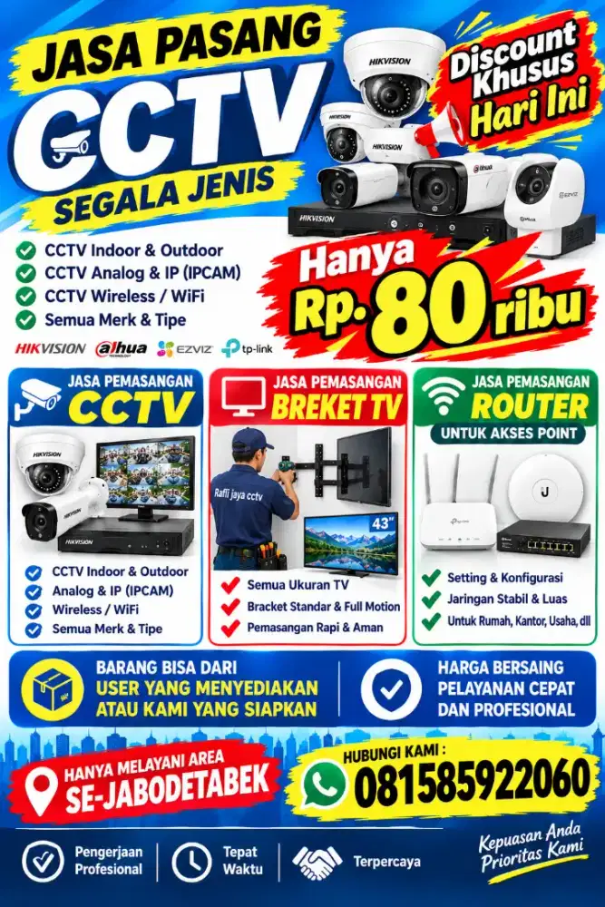 Terima jasa pasang cctv, pemasangan breket tv dan router u/ akses poin