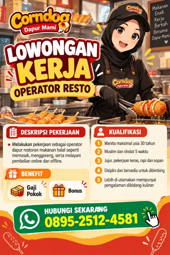 LOWONGAN OPERATOR RESTO – CORNDOG DAPUR MAMI