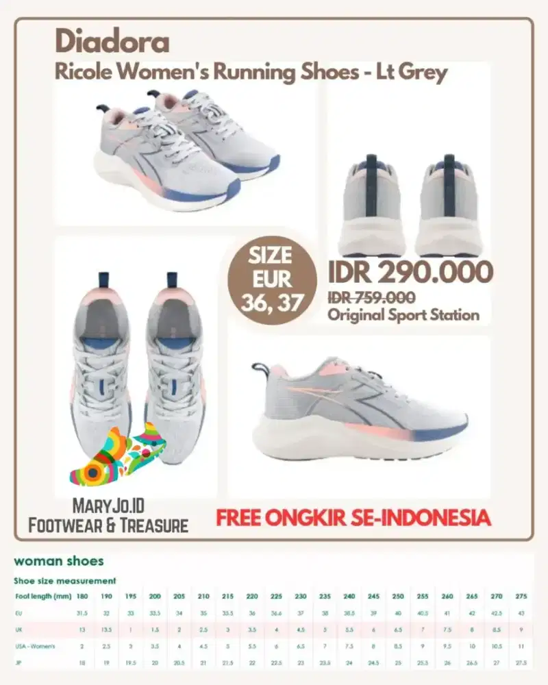 Diadora Ricole Women's Running Shoes - Lt Grey : Size : 36, 37