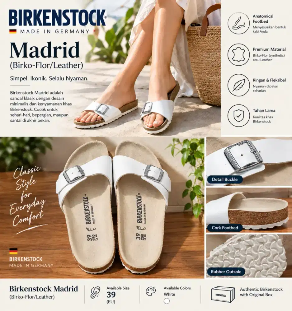 [SIZE 39] Birkenstock Madrid (Birko-Flor/Leather) Warna Pu850008tih.