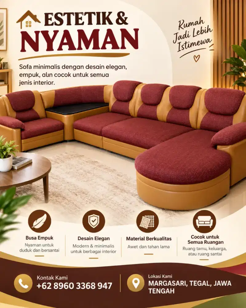 Sofa L Minimalis Elegan dan Nyaman | Sofa Ruang Tamu Berkualitas