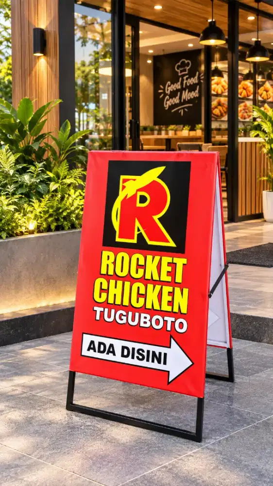 Standing segitiga banner besi promosi pinggir jalan raya murah
