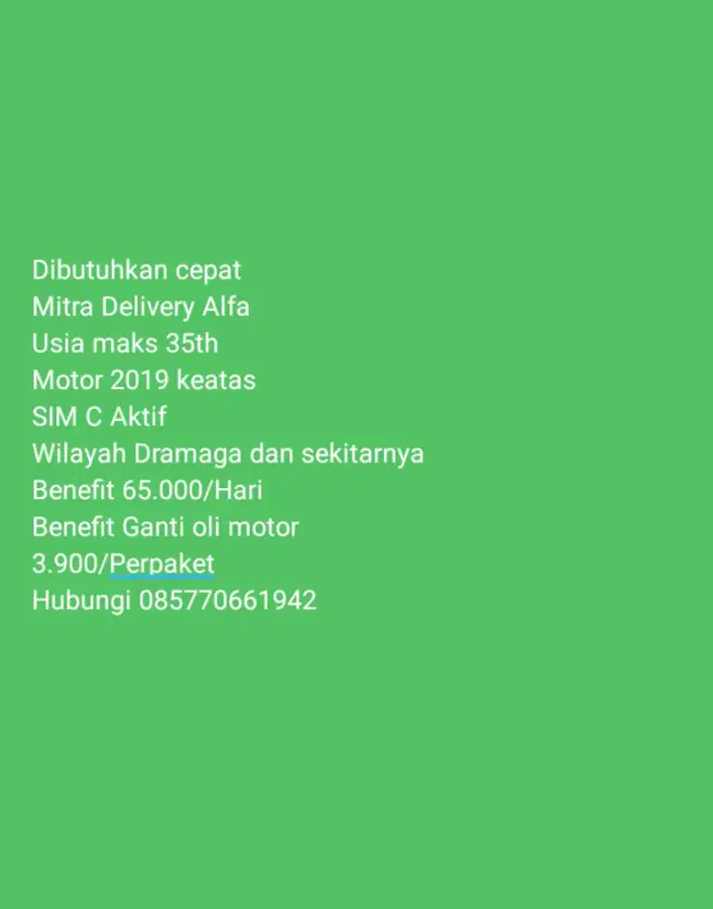 Lowongan mitra Delivery Alfa rider