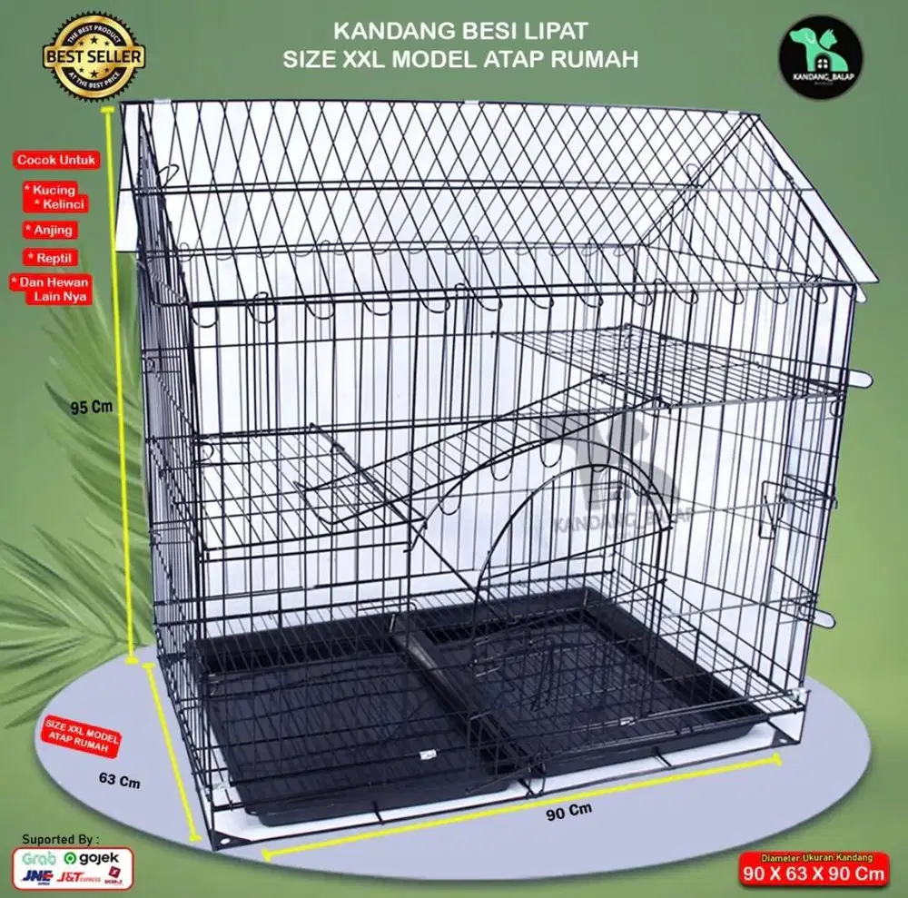 Kandang Kucing Kelinci Jumbo XXL Lipat Model Atap Rumah