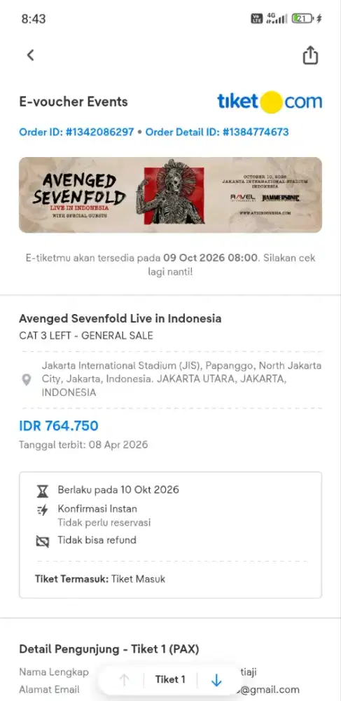 WTS tiket avenged sevenfold a7x