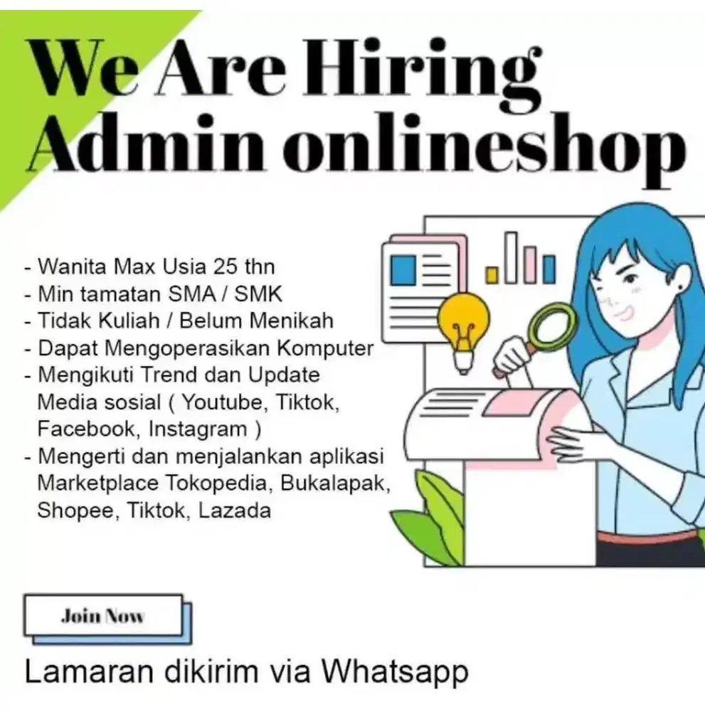 DICARI ADMIN ONLINE SHOP WANITA PICKUP ORDER