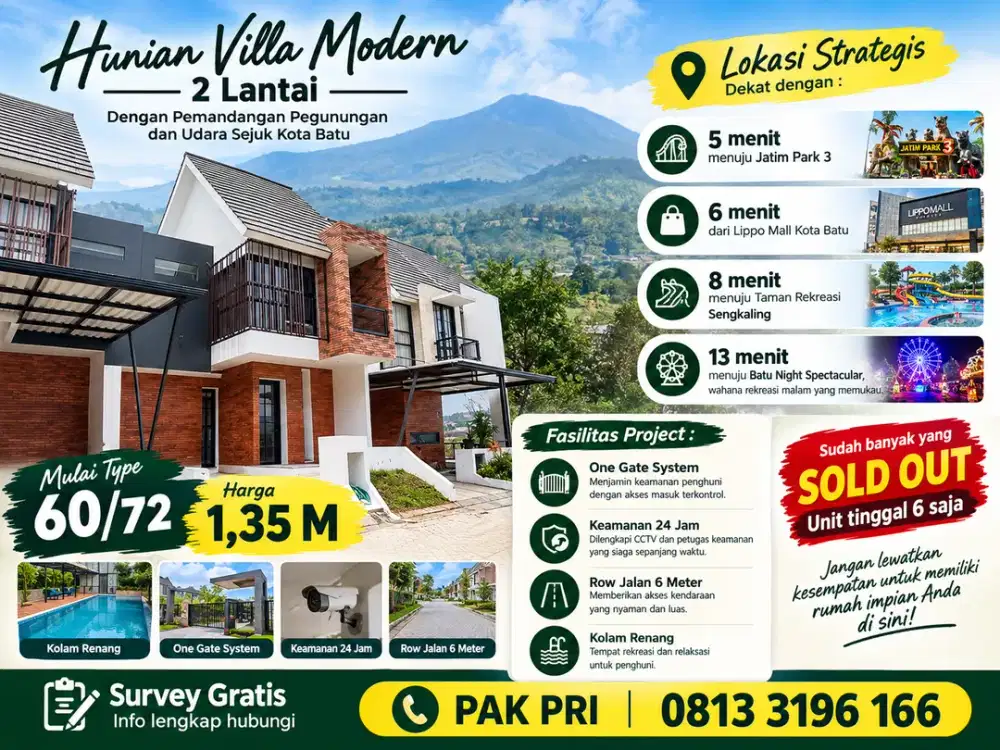 Villa Modern View Gunung di Kota Batu – Sisa 6 Unit, Hanya 1,35 M!