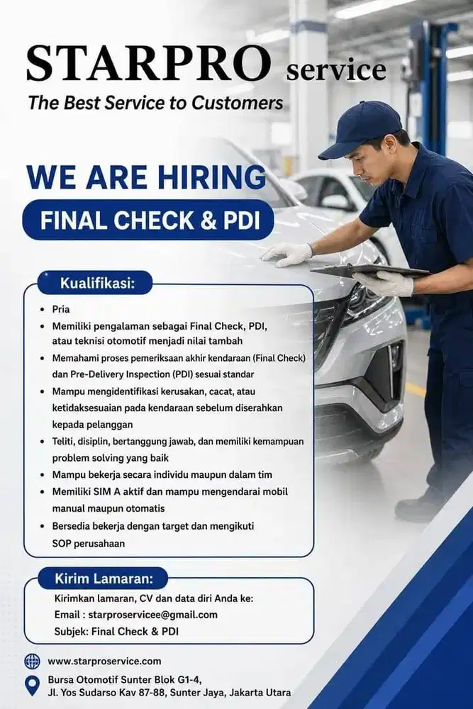 LOWONGAN FINAL CONTROL & PDI,  DRIVER TOWING, MEKANIK