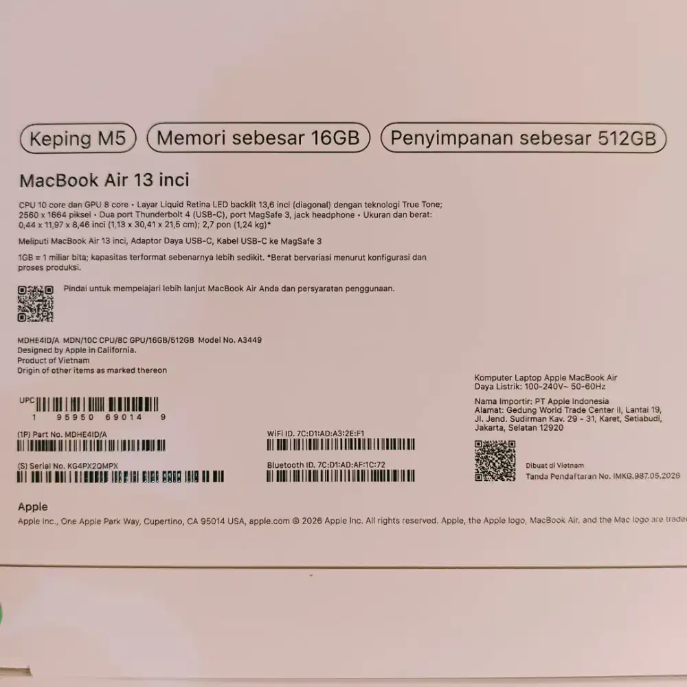 NEW SEGEL MACBOOK AIR M5 16/512