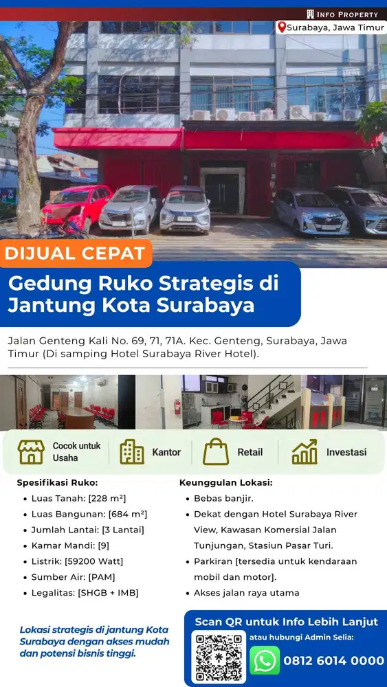 DIJUAL RUKO  ASET KOMERSIAL STRATEGIS DI PUSAT KOTA SURABAYA!