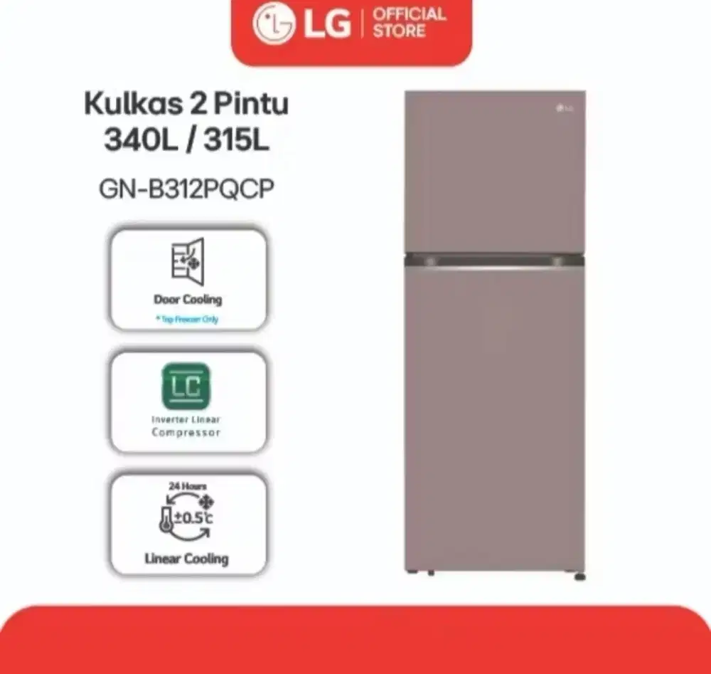KULKAS 2 PINTU LG OBJECT COLLECTION CLAY PINK GN-B312PQGP