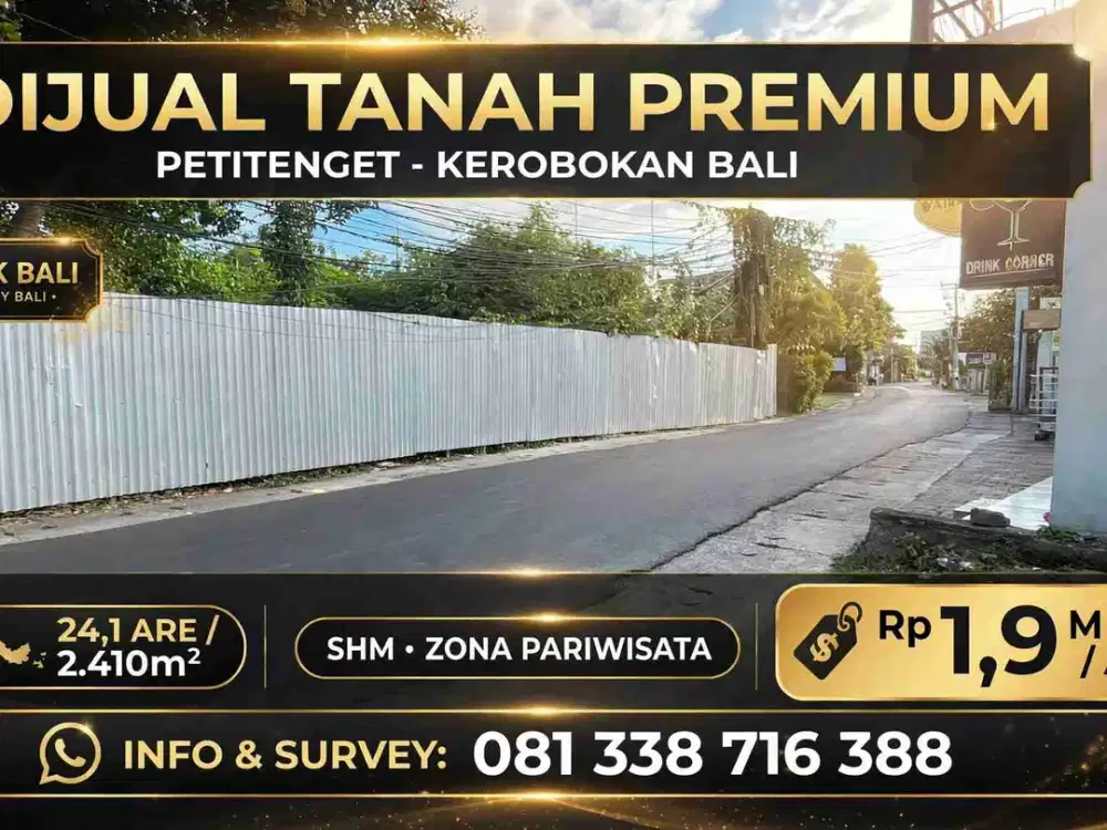 Tanah Premium 24,1 Are zona Pariwisata di Petitenget Badung Bali