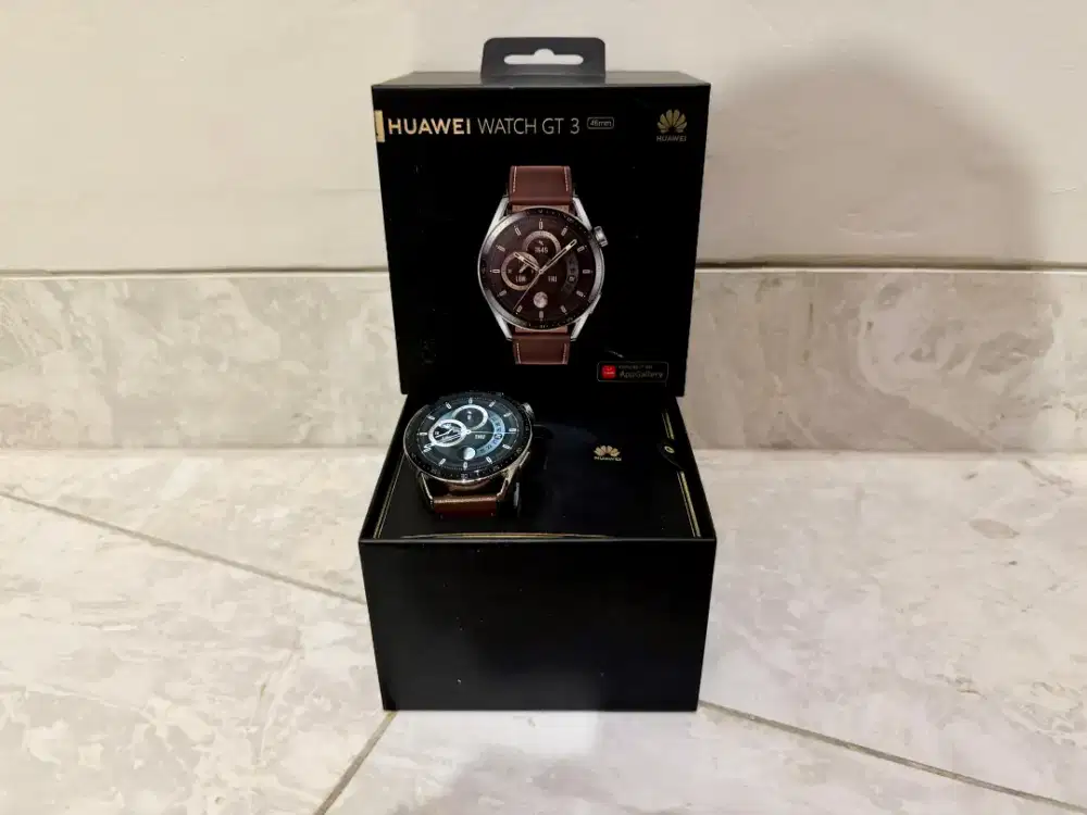 Huawei Smart Watch GT 3 Classic Leather (Strap Cokelat Ori) - Fullset