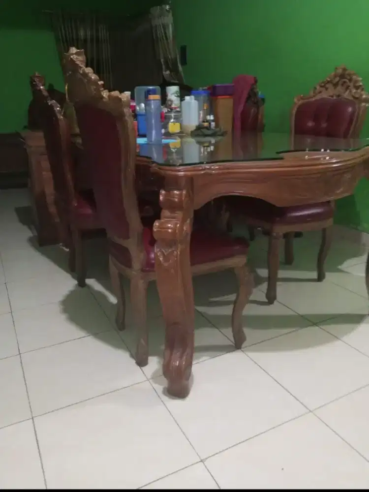 Meja makan 6 kurisi jati jepara
