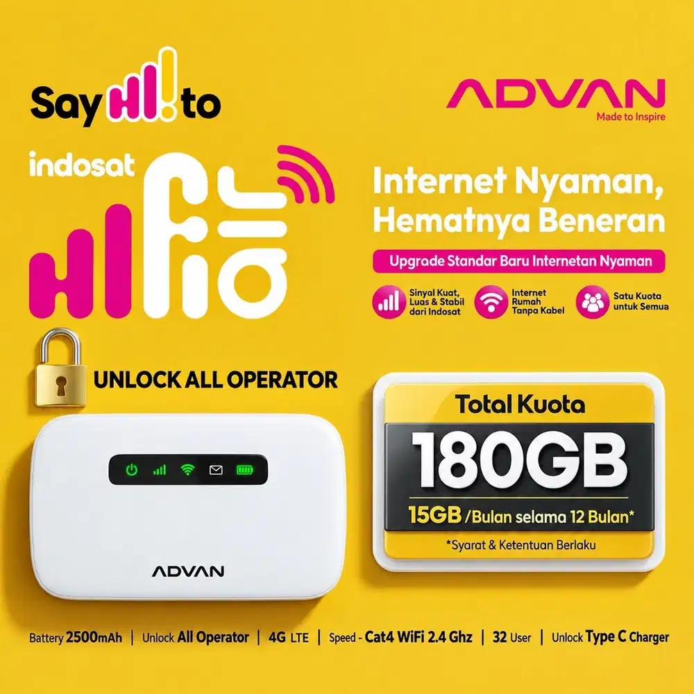 Baru Unlock Modem Wifi Advan Indosat Tri 180GB Unlock